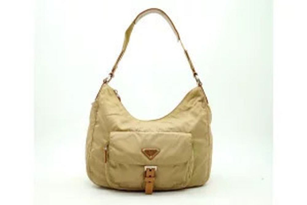 Prada Vela Hobo Shoulder Bag Beige Tan